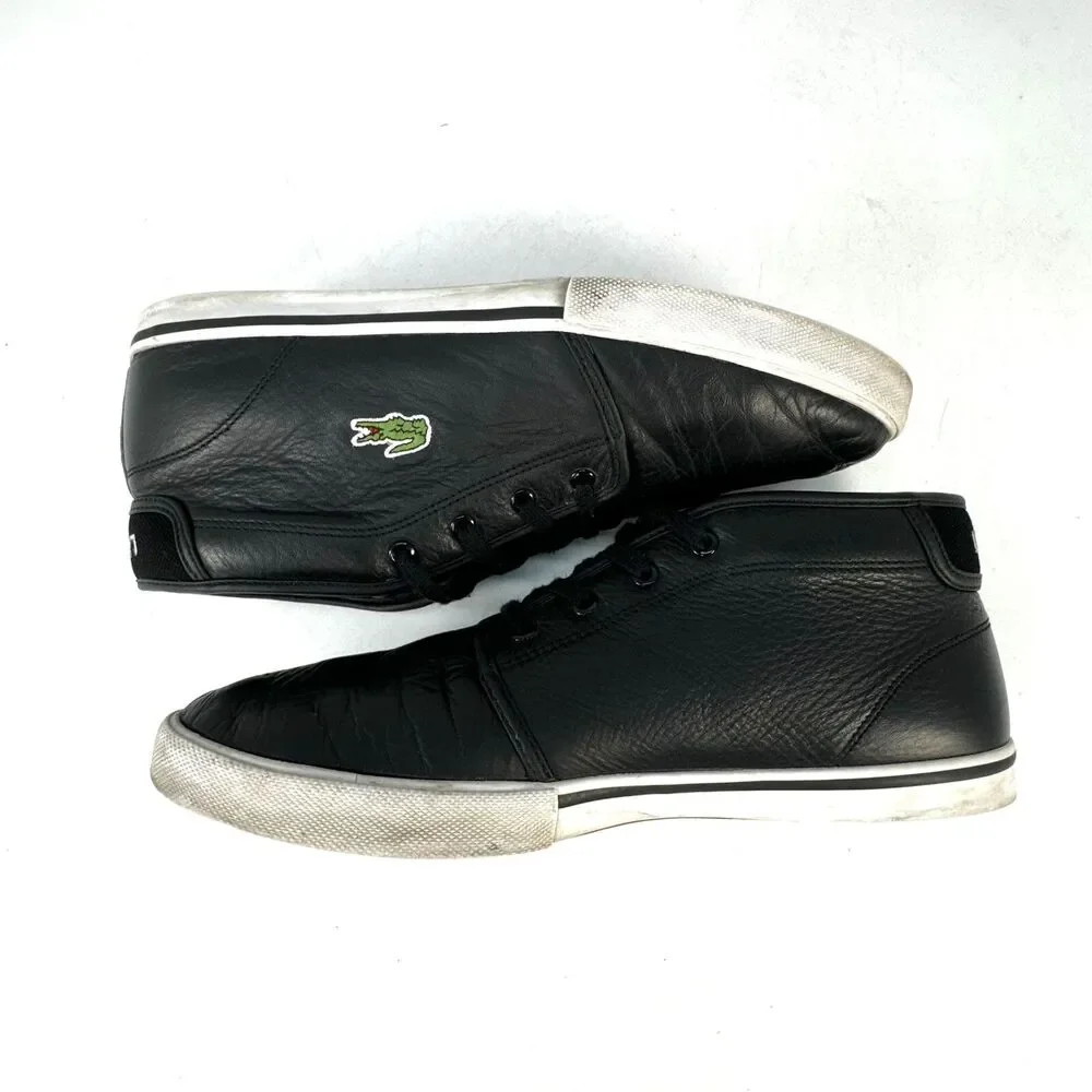 LACOSTE 'Ampthill LCR' Mens Size 9.5 US Shoes Black Leather Red & White Sole